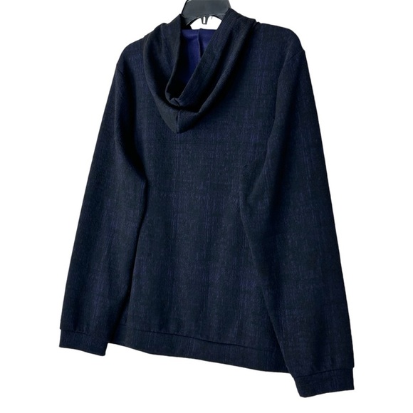 J JASON WU Stretch Purple Black Knit Plaid Hoodie Sweatshirt Top size L - Picture 11 of 12